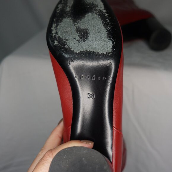 Sandro Sacha Leather Ankle Boots in Rouge - Size 38 - Picture 5 of 11